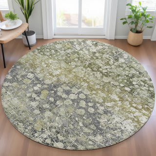 Piper Looms Chantille Abstract ACN2113 Olive Machine Washable Area Rug Round Lifestyle Image Feature