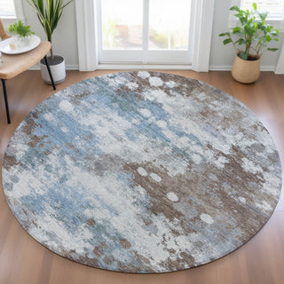 Piper Looms Chantille Abstract ACN2114 Brown Machine Washable Area Rug Round Lifestyle Image Feature