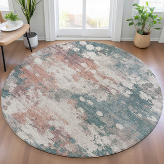 Piper Looms Chantille Abstract ACN2114 Coral Machine Washable Area Rug Round Lifestyle Image Feature