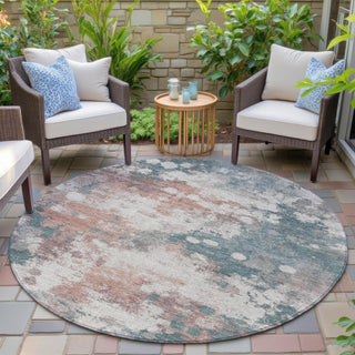 Piper Looms Chantille Abstract ACN2114 Coral Machine Washable Area Rug Round Outdoor Lifestyle Image Feature