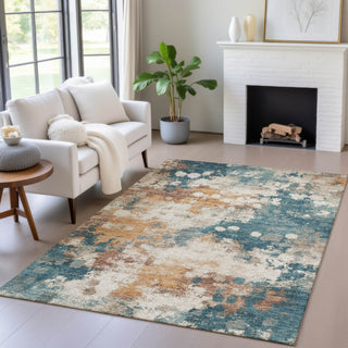 Piper Looms Chantille Abstract ACN2114 Teal Machine Washable Area Rug Lifestyle Image Feature