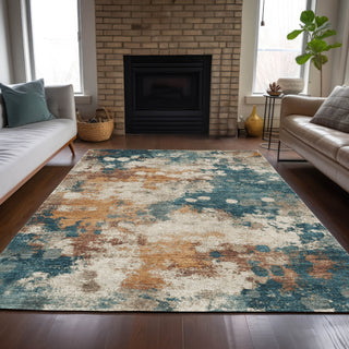 Piper Looms Chantille Abstract ACN2114 Teal Machine Washable Area Rug Lifestyle Image Feature