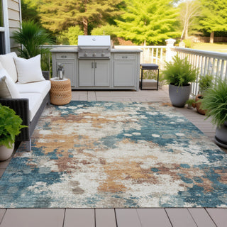 Piper Looms Chantille Abstract ACN2114 Teal Machine Washable Area Rug Outdoor Lifestyle Image Feature