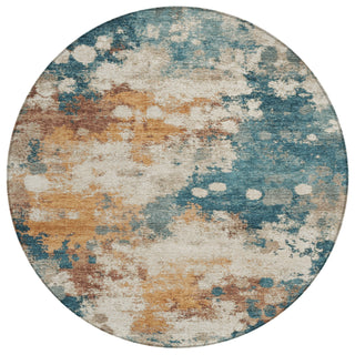 Piper Looms Chantille Abstract ACN2114 Teal Machine Washable Area Rug Round Main Image