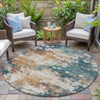 Piper Looms Chantille Abstract ACN2114 Teal Machine Washable Area Rug Round Outdoor Lifestyle Image Feature