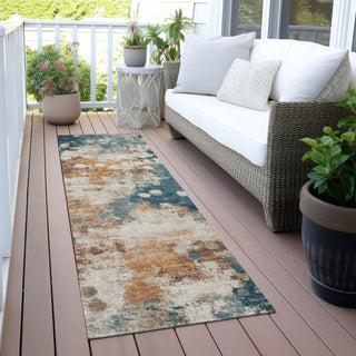 Piper Looms Chantille Abstract ACN2114 Teal Machine Washable Area Rug Runner Outdoor Lifestyle Image Feature