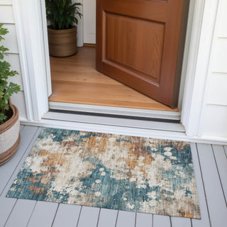 Piper Looms Chantille Abstract ACN2114 Teal Machine Washable Area Rug Scatter Outdoor Lifestyle Image Feature