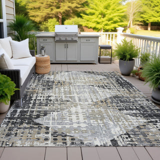 Piper Looms Chantille Geometric ACN2116 Black Machine Washable Area Rug Outdoor Lifestyle Image Feature