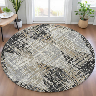Piper Looms Chantille Geometric ACN2116 Black Machine Washable Area Rug Round Lifestyle Image Feature