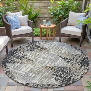 Piper Looms Chantille Geometric ACN2116 Black Machine Washable Area Rug Round Outdoor Lifestyle Image Feature