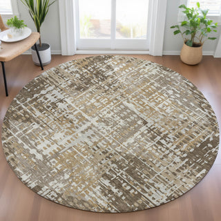 Piper Looms Chantille Geometric ACN2116 Brown Machine Washable Area Rug Round Lifestyle Image Feature