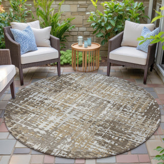 Piper Looms Chantille Geometric ACN2116 Brown Machine Washable Area Rug Round Outdoor Lifestyle Image Feature