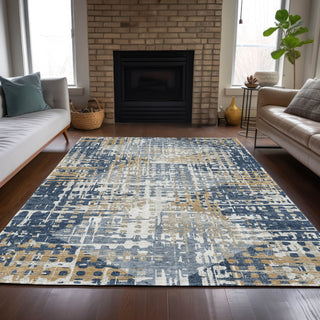 Piper Looms Chantille Geometric ACN2116 Navy Machine Washable Area Rug Lifestyle Image Feature