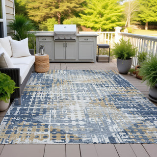 Piper Looms Chantille Geometric ACN2116 Navy Machine Washable Area Rug Outdoor Lifestyle Image Feature