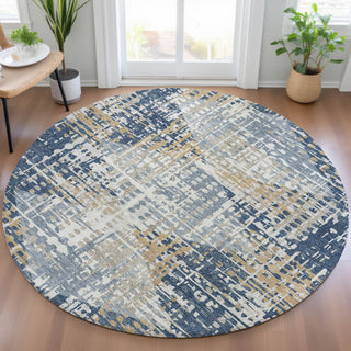Piper Looms Chantille Geometric ACN2116 Navy Machine Washable Area Rug Round Lifestyle Image Feature