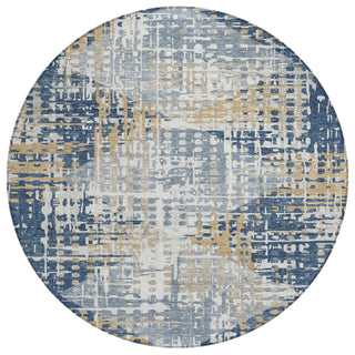 Piper Looms Chantille Geometric ACN2116 Navy Machine Washable Area Rug Round Main Image