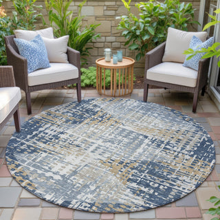 Piper Looms Chantille Geometric ACN2116 Navy Machine Washable Area Rug Round Outdoor Lifestyle Image Feature