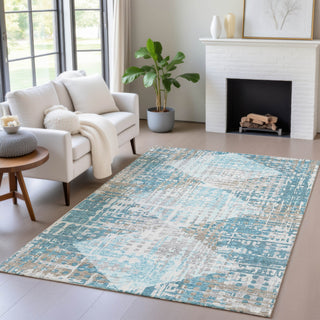 Piper Looms Chantille Geometric ACN2116 Teal Machine Washable Area Rug Lifestyle Image Feature