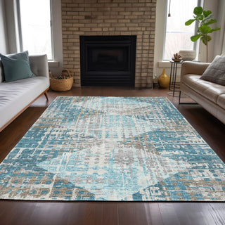 Piper Looms Chantille Geometric ACN2116 Teal Machine Washable Area Rug Lifestyle Image Feature