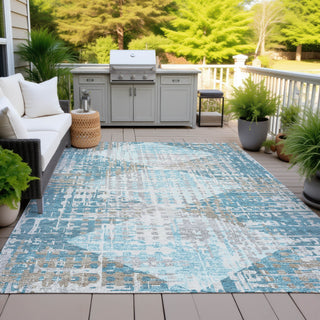 Piper Looms Chantille Geometric ACN2116 Teal Machine Washable Area Rug Outdoor Lifestyle Image Feature