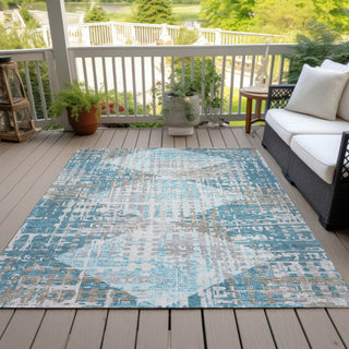 Piper Looms Chantille Geometric ACN2116 Teal Machine Washable Area Rug Outdoor Lifestyle Image Feature