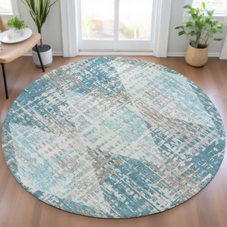 Piper Looms Chantille Geometric ACN2116 Teal Machine Washable Area Rug Round Lifestyle Image Feature