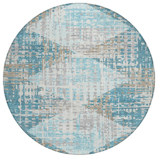 Piper Looms Chantille Geometric ACN2116 Teal Machine Washable Area Rug Round Main Image