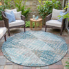 Piper Looms Chantille Geometric ACN2116 Teal Machine Washable Area Rug Round Outdoor Lifestyle Image Feature
