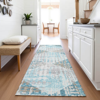 Piper Looms Chantille Geometric ACN2116 Teal Machine Washable Area Rug Runner Lifestyle Image Feature