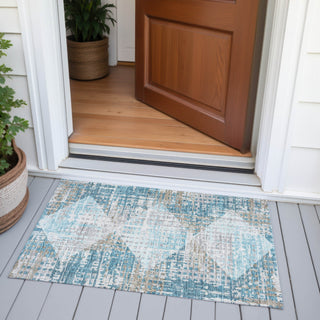 Piper Looms Chantille Geometric ACN2116 Teal Machine Washable Area Rug Scatter Outdoor Lifestyle Image Feature