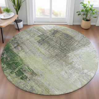 Piper Looms Chantille Abstract ACN2117 Aloe Machine Washable Area Rug Round Lifestyle Image Feature