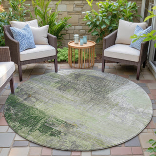 Piper Looms Chantille Abstract ACN2117 Aloe Machine Washable Area Rug Round Outdoor Lifestyle Image Feature