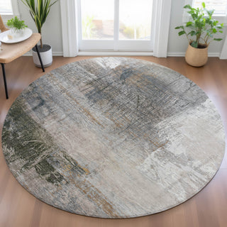 Piper Looms Chantille Abstract ACN2117 Putty Machine Washable Area Rug Round Lifestyle Image Feature