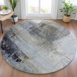 Piper Looms Chantille Abstract ACN2117 Sky Machine Washable Area Rug Round Lifestyle Image Feature