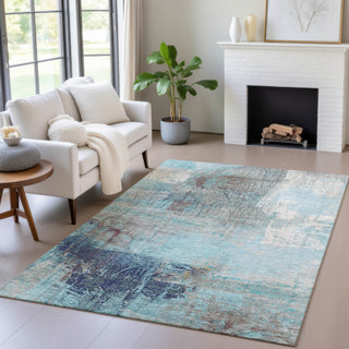 Piper Looms Chantille Abstract ACN2117 Teal Machine Washable Area Rug Lifestyle Image Feature