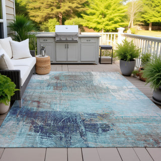 Piper Looms Chantille Abstract ACN2117 Teal Machine Washable Area Rug Outdoor Lifestyle Image Feature