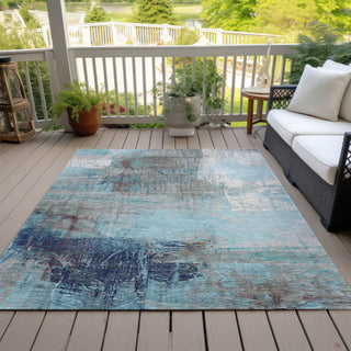 Piper Looms Chantille Abstract ACN2117 Teal Machine Washable Area Rug Outdoor Lifestyle Image Feature