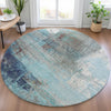 Piper Looms Chantille Abstract ACN2117 Teal Machine Washable Area Rug Round Lifestyle Image Feature