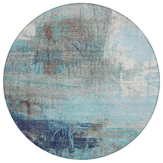 Piper Looms Chantille Abstract ACN2117 Teal Machine Washable Area Rug Round Main Image