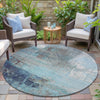 Piper Looms Chantille Abstract ACN2117 Teal Machine Washable Area Rug Round Outdoor Lifestyle Image Feature