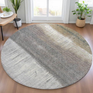 Piper Looms Chantille Abstract ACN2118 Taupe Machine Washable Area Rug Round Lifestyle Image Feature