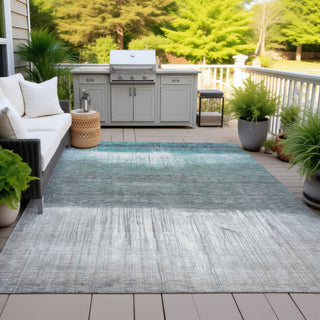 Piper Looms Chantille Abstract ACN2118 Teal Machine Washable Area Rug Outdoor Lifestyle Image Feature