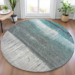 Piper Looms Chantille Abstract ACN2118 Teal Machine Washable Area Rug Round Lifestyle Image Feature