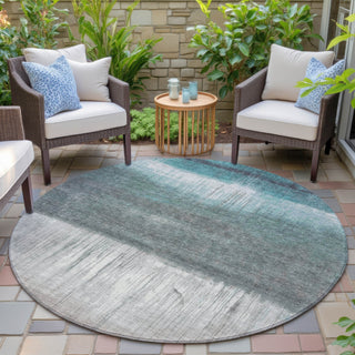 Piper Looms Chantille Abstract ACN2118 Teal Machine Washable Area Rug Round Outdoor Lifestyle Image Feature