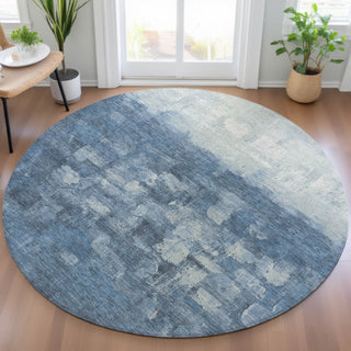 Piper Looms Chantille Abstract ACN2119 Navy Machine Washable Area Rug Round Lifestyle Image Feature