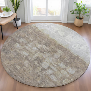 Piper Looms Chantille Abstract ACN2119 Taupe Machine Washable Area Rug Round Lifestyle Image Feature