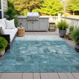 Piper Looms Chantille Abstract ACN2119 Teal Machine Washable Area Rug Outdoor Lifestyle Image Feature