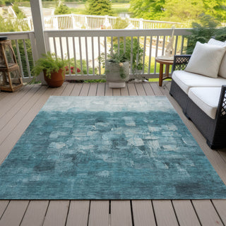Piper Looms Chantille Abstract ACN2119 Teal Machine Washable Area Rug Outdoor Lifestyle Image Feature