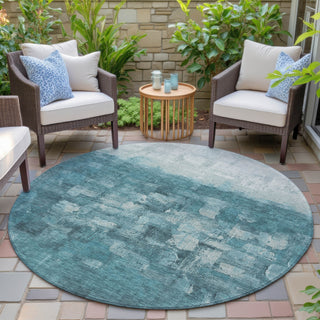 Piper Looms Chantille Abstract ACN2119 Teal Machine Washable Area Rug Round Outdoor Lifestyle Image Feature