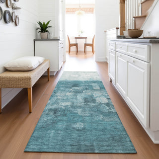 Piper Looms Chantille Abstract ACN2119 Teal Machine Washable Area Rug Runner Lifestyle Image Feature